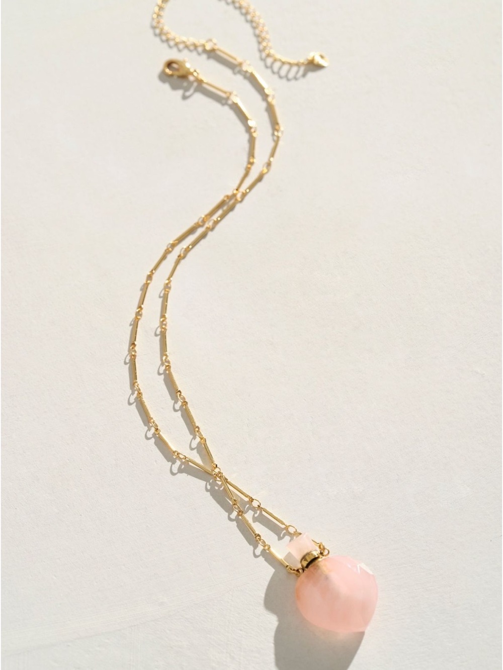 Delicate Rose Quartz Heart Pendant perfume Necklace in Gold witchy fairy